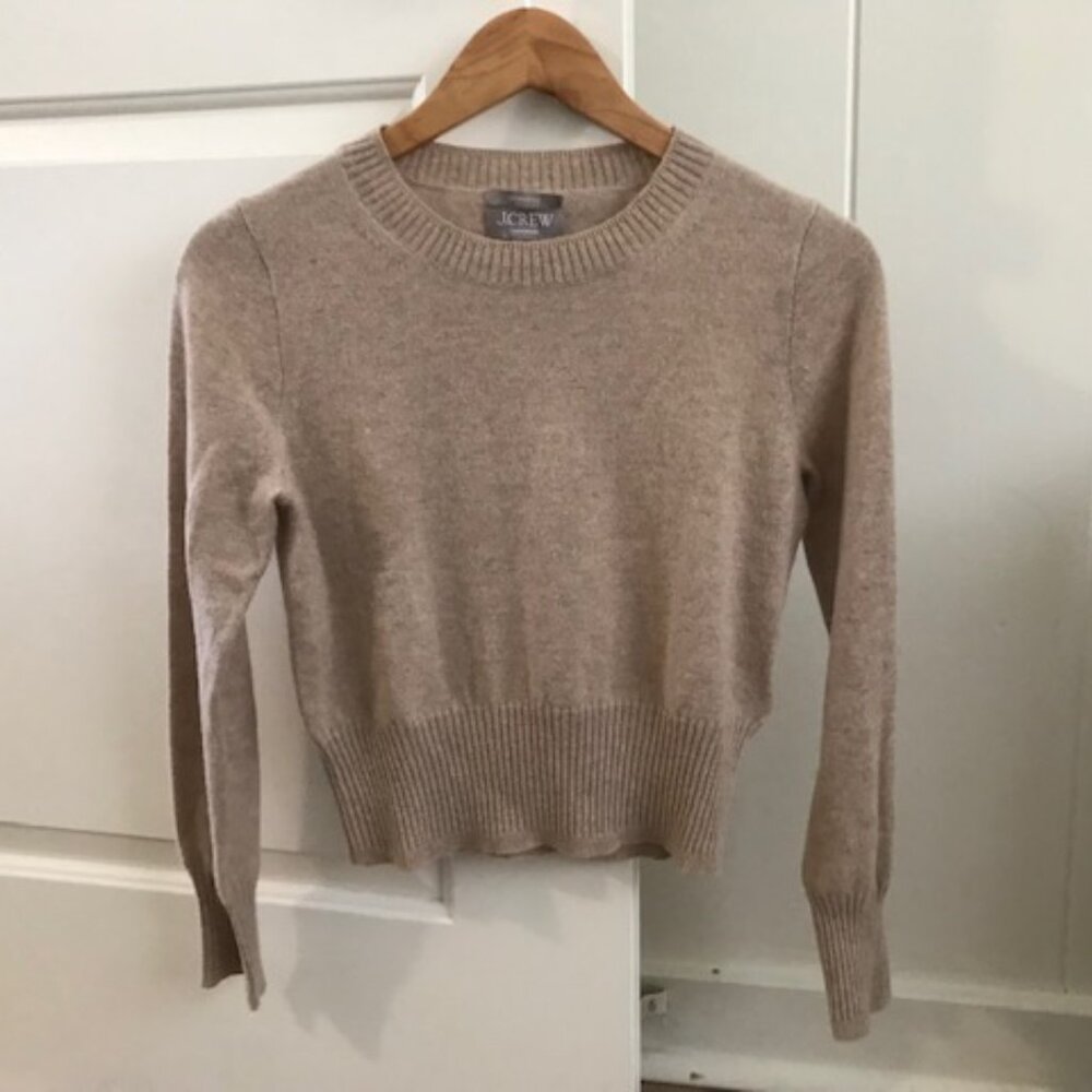 J Crew Shrunken Crew Cashmere Sweater Heather Stone XS Like New